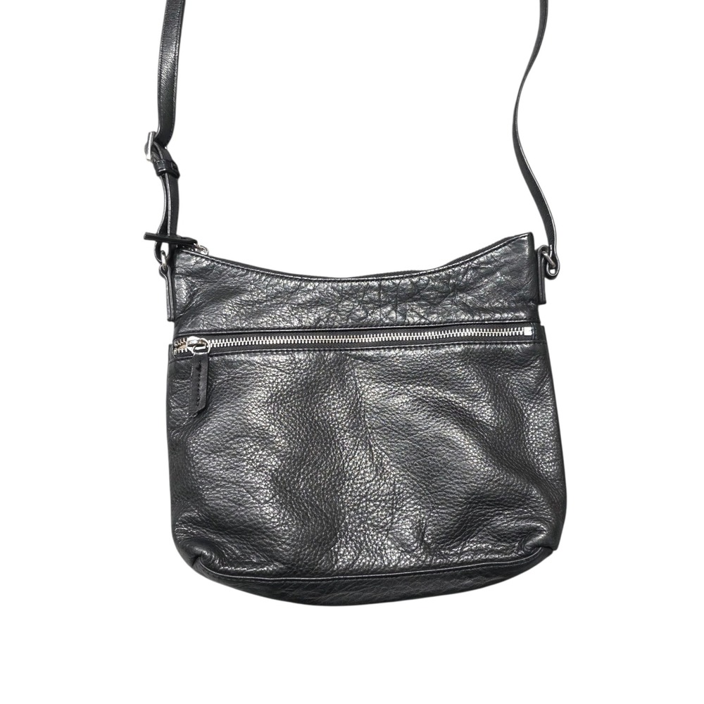 Margot Black Pebbled Leather Crossbody Bag Zip Front Messenger Shoulder Purse